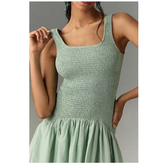 Hutch Anthropologie Green Sleeveless Smocked Drop Waist Midi Dress Women's  Small - joarbit.com